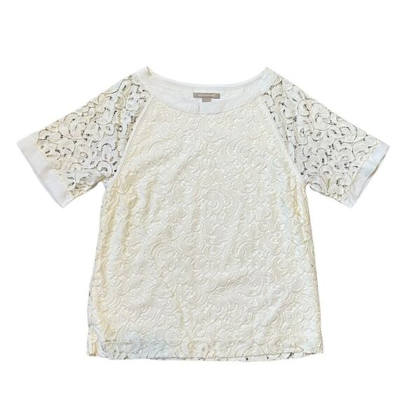 Banana Republic Raglan Crochet Lace Short Sleeve Top in Cream Size Small - Picture 1 of 13